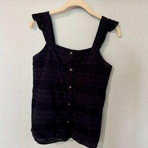 Women’s Navy Button-Front Eyelet Tank Top